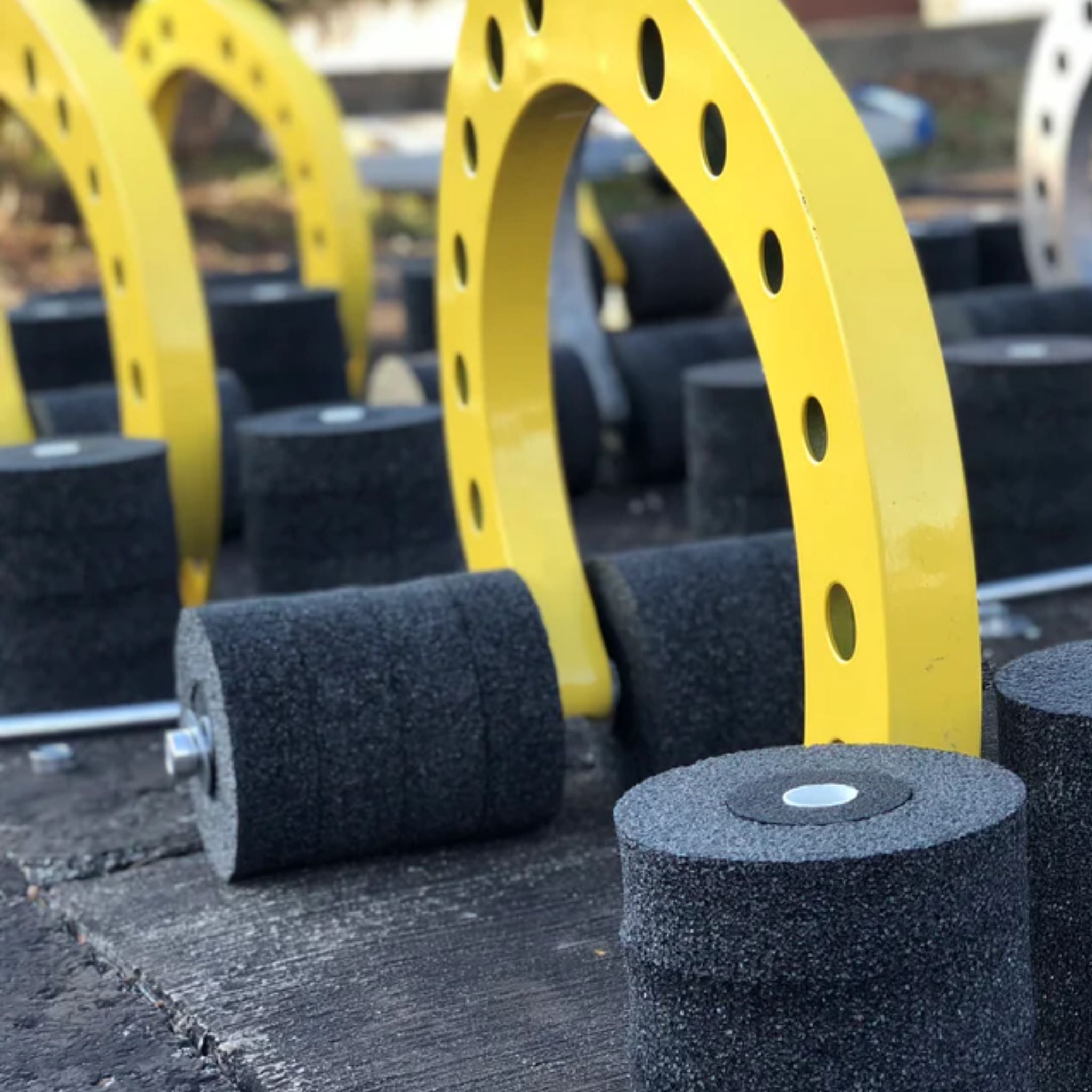 Replacement part for Eveook Fall Protection System. Eveook body, wheels, axels and washers shown here.