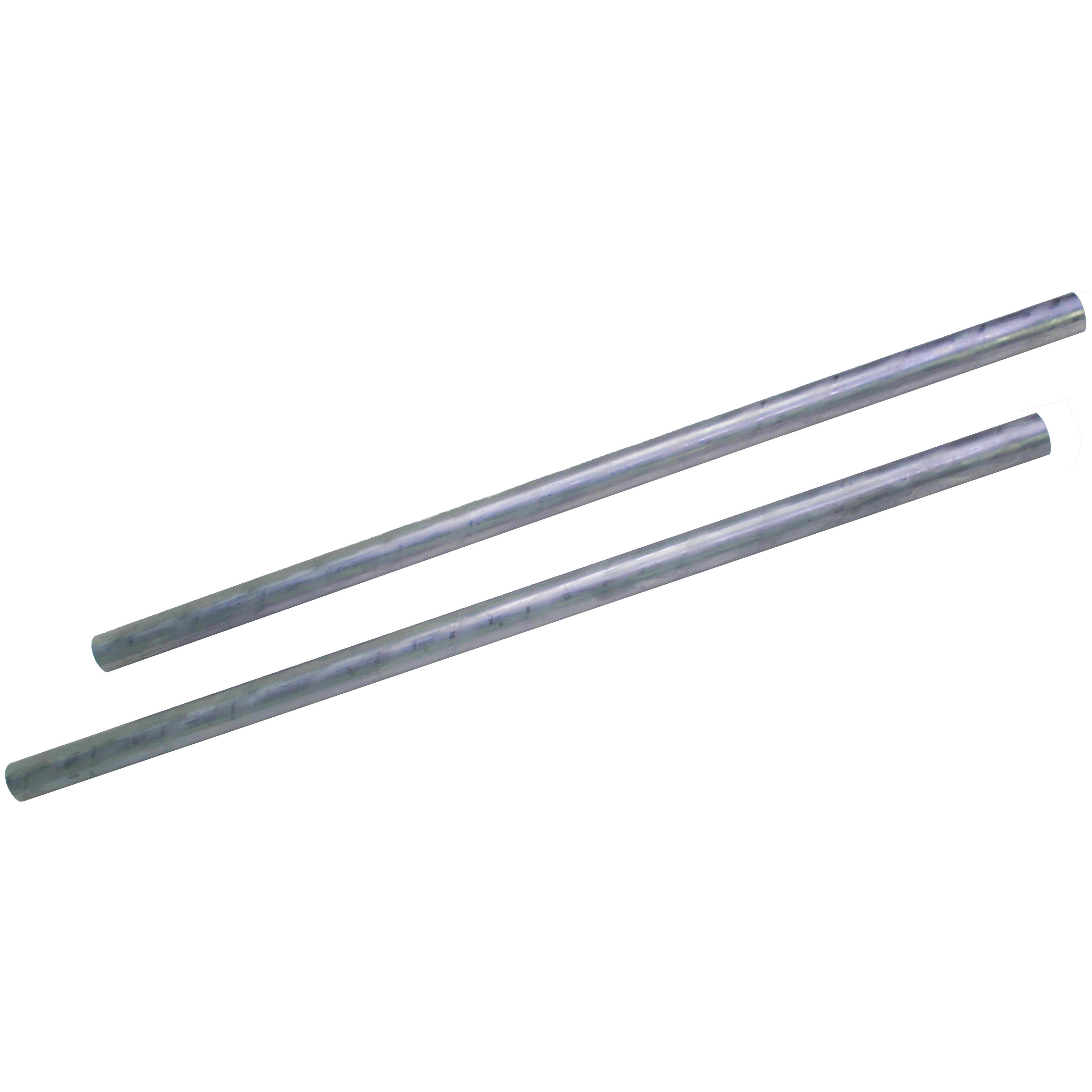 Two metal rods on a white background. These metal axles are for sloped roof fall protection systems like Eveook fall protection system