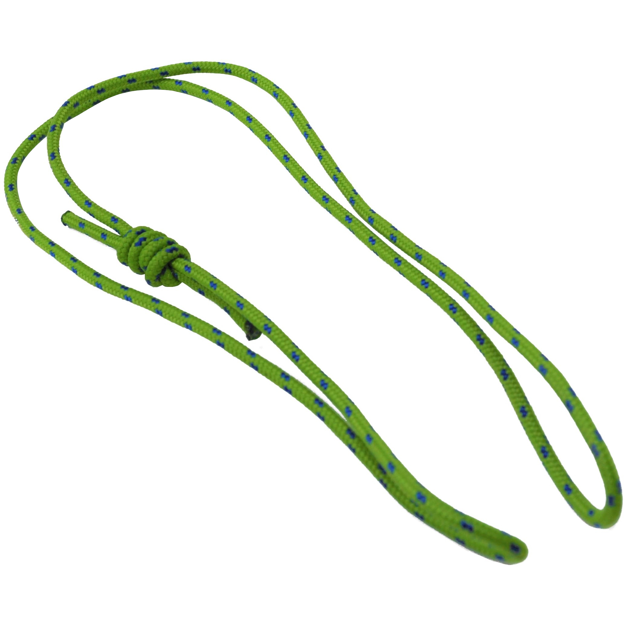 A green nylon cord knotted loop, approximately 3mm in diameter and 16 inches in length, with blue accents.