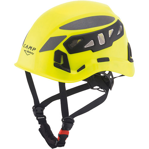 yellow helmet for fall protection on residential and commercial sloped roofs