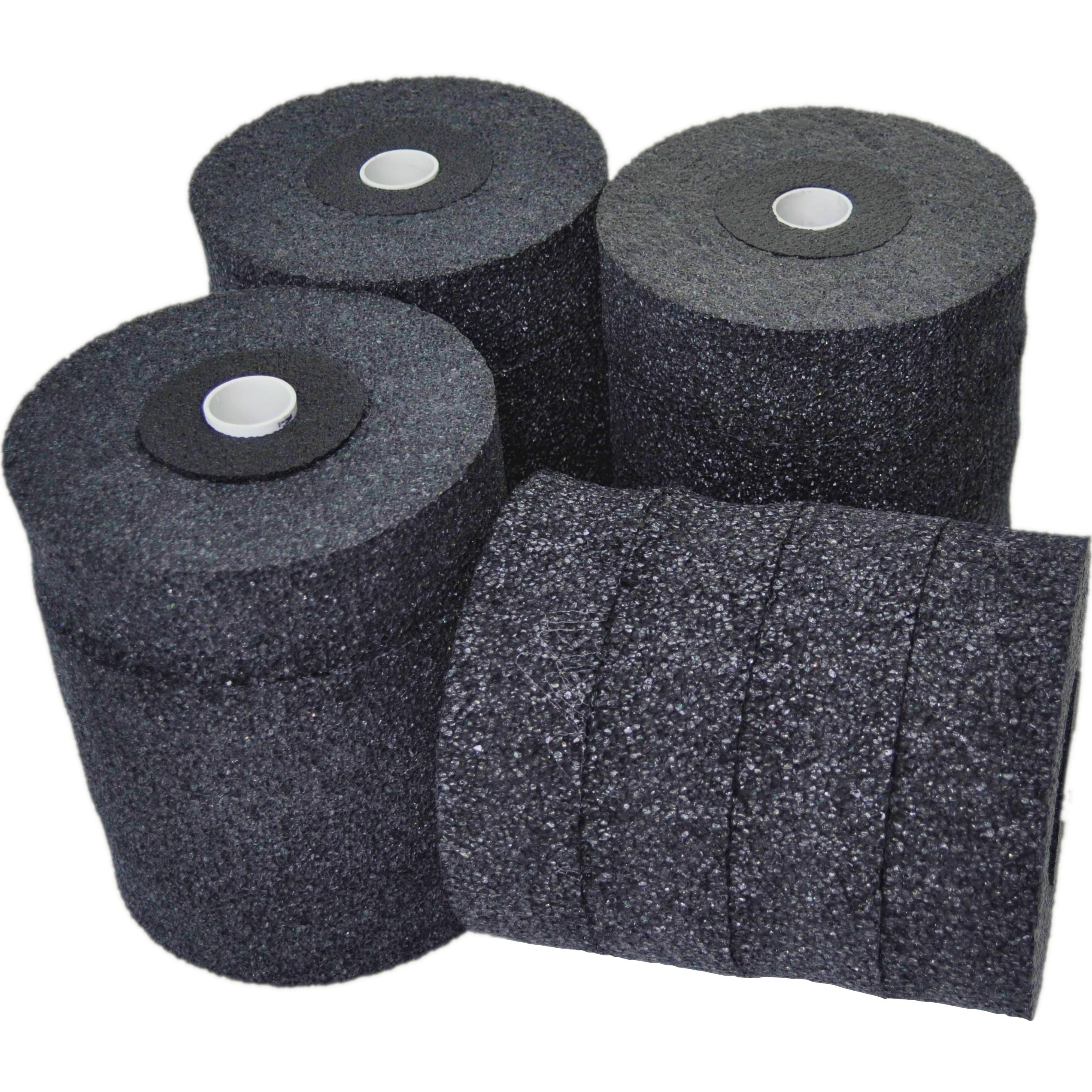 Four black non-penetrating anchorage connector wheels, two standing upright and two lying on their sides.