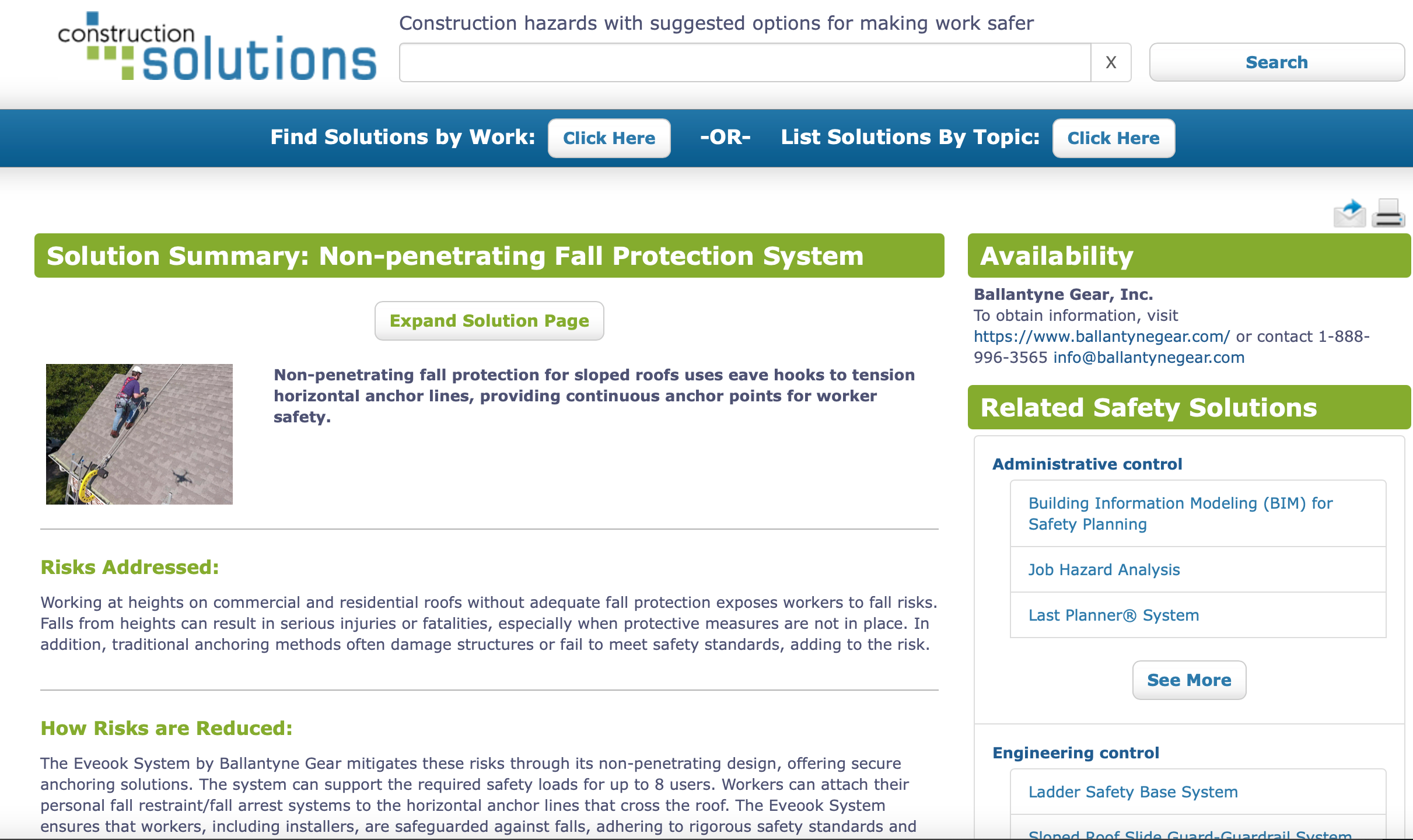 NIOSH and CPWR screenshot of Eveook Fall Protection by Ballantyne Gear